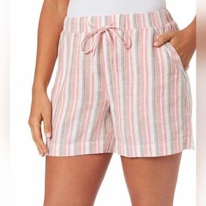 Briggs Women's Linen Blend Pull-on Striped Short Summer Vacation Sz Large